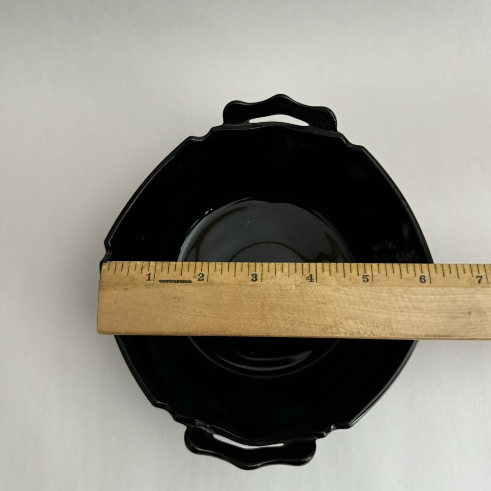 Vintage 6" Black Amethyst Glass Tab Handle Art Decor Serving Bowl LE Smith - Picture 8 of 9